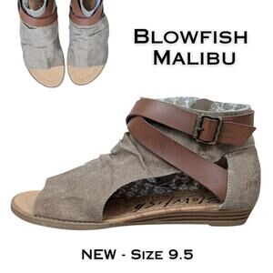 Blowfish Malibu Womens Balla Sandals 9.5 Sand Taupe Canvas Strappy Ankle Zip NEW